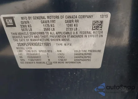 2016 Chevrolet Equinox Lt from USA, damaged, VIN 2GNFLFEK8G6211681